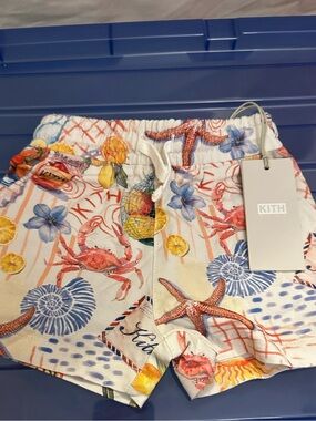 Kith Kids White Tropical Sea Life Print Shorts